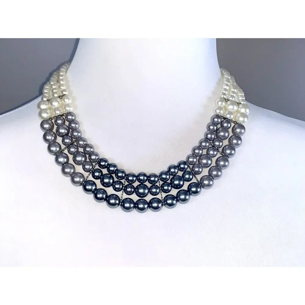 Multistrand Ombre Faux Pearl Collar Choker Statement Necklace